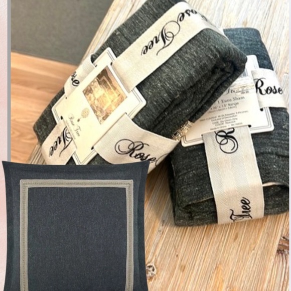 NWT,Rose Tree Luxury Quinn Peacock Poly/Linen Euro Shams,Set of 2 NIP Gray - Picture 3 of 8